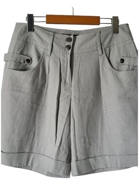 Larry Levine Gray Linen Blend Shorts Sz 6 | High Rise Tailored Pocket Shorts